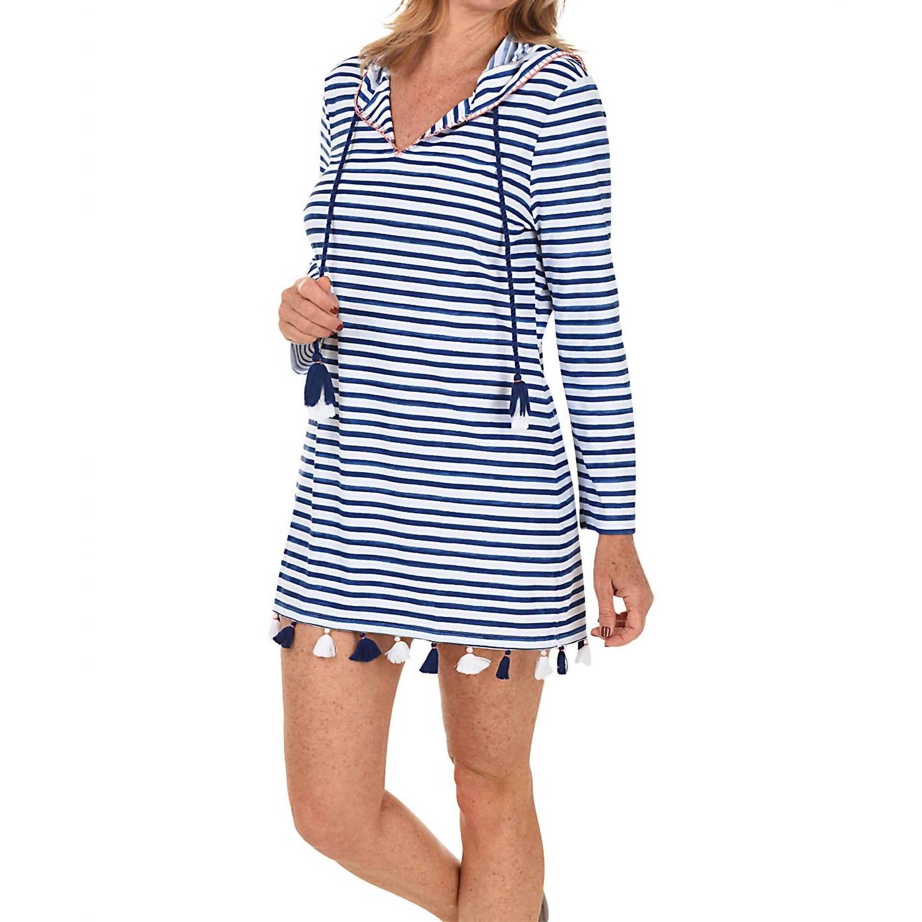 New Cabana Life Essentials Hooded Coverlux Coverup In Navy Stripe